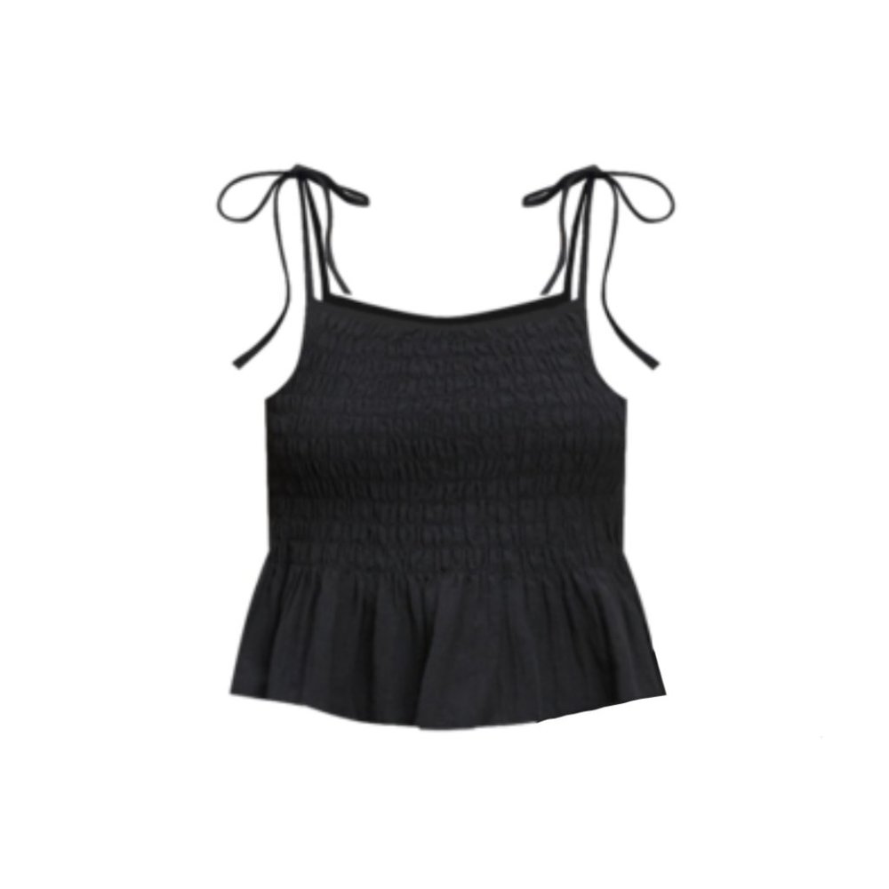 Gap Square Neck Black Smocked Tie Strap Tank Top Size Medium - Picture 1 of 13